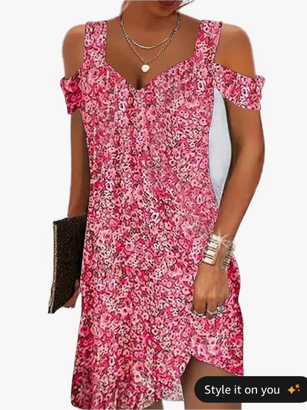 Women’s Pink Cold-Shoulder Floral Dress
